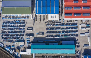 Depo depolama veya endüstriyel fabrika veya logis havadan görünümü