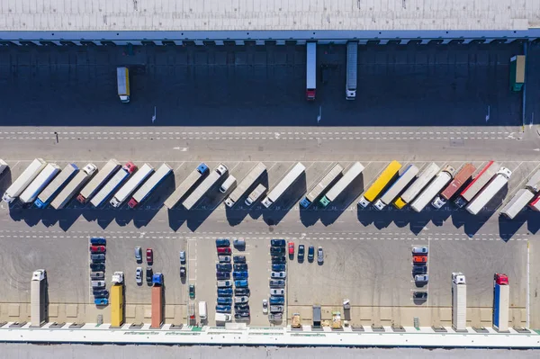 stock image Aerial drone view on warehouse and logistic center. Logistic and