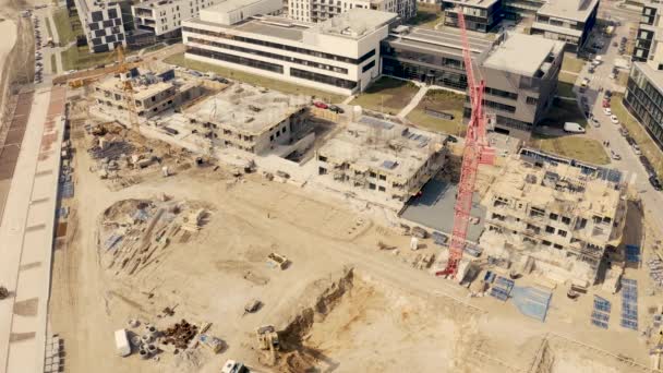 Busy Construction Site Construction Equipment Aerial — Stock Video