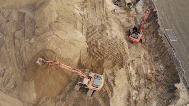 Luchtfoto Van Een Werkende Graafmachine Mijn Industriële — Stockvideo