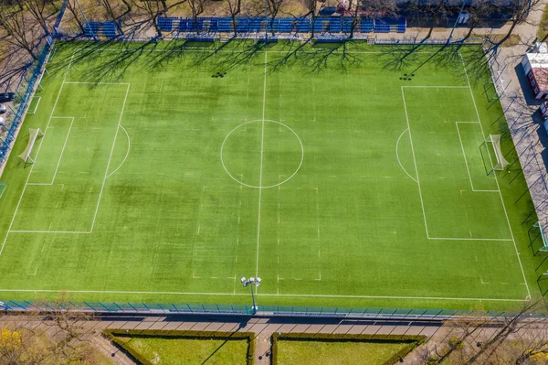 Aerial view of empty soccer field in Europe — Stock Photo, Image
