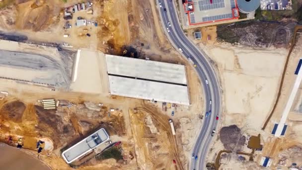 タイムラプス高速道路建設現場 ズームイン 航空写真 ノーザンバイパスワルシャワ — ストック動画