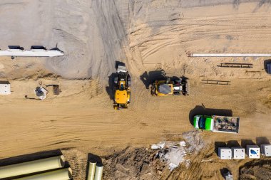 Yeni yol şantiye havadan görünümü. Otoyol