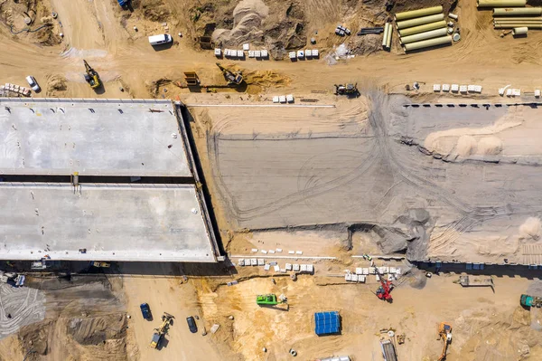 Nieuwe wegenbouw site luchtfoto. Snelweg — Stockfoto