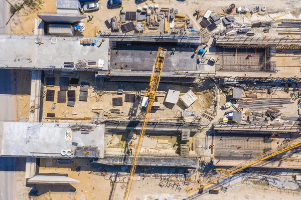 Construction of a new highway. Aerial view. Viaduct in progress — Stock Photo, Image