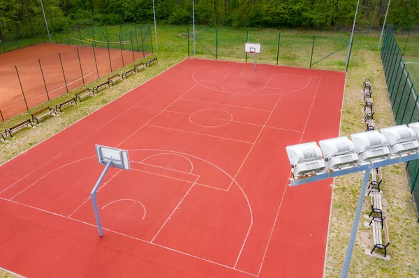 Cancha de baloncesto, Vista superior de la cancha y línea de base, plantilla para t —  Fotos de Stock