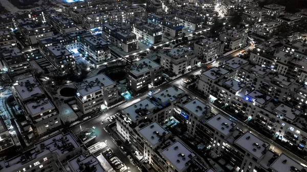 Night cityscape high above. residential area. aerial View