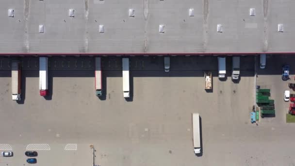 Entrepôt logistique avec portes pour le chargement. Vue Aérienne — Video