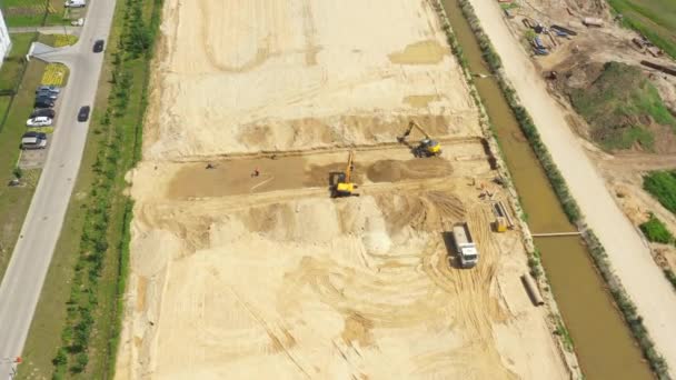 Road construction machinery on the construction of highway.Aerial View — Stock Video