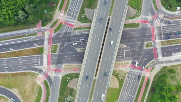 Aerial view of highway interchange. Traffic. Transport concept — Stock Video