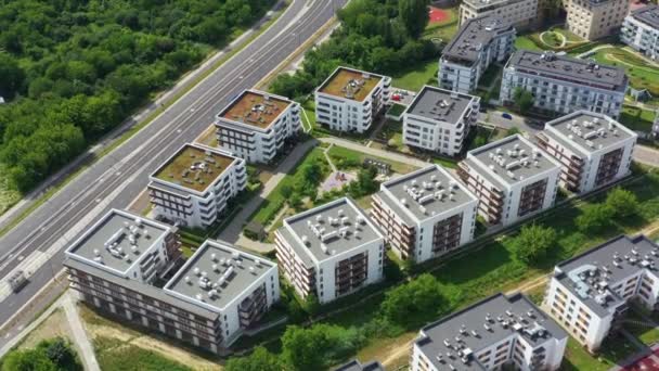Vista aérea de la zona residencial de la ciudad 4k — Vídeo de stock