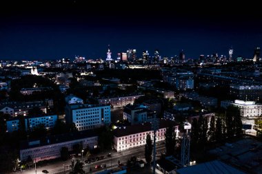 Varşova şehir merkezi, Polonya Gece panoraması. Şehir merkezi. Europ