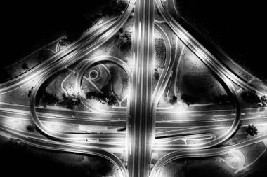 Otoyol kavşaklarının havadan görünümü. Köprü yolları structur işareti