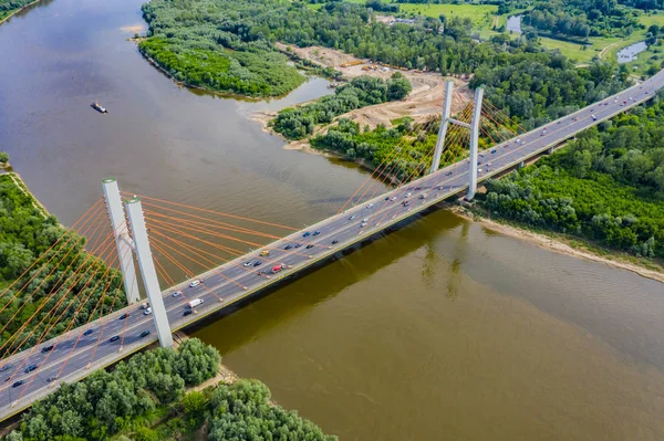 Drone lotnicze lot z góry na dół widok z autostrady zajęty miasto Rush Hour — Zdjęcie stockowe