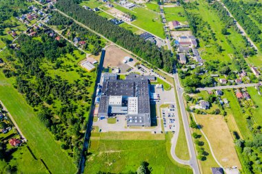 Depo depolama veya endüstriyel fabrika veya logis havadan görünümü