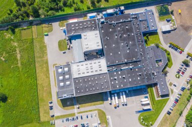 Depo ve Lojistik Merkezi hava dron görünümü. Lojistik ve