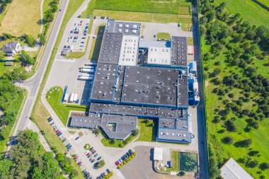 Depo ve Lojistik Merkezi hava dron görünümü. Lojistik ve