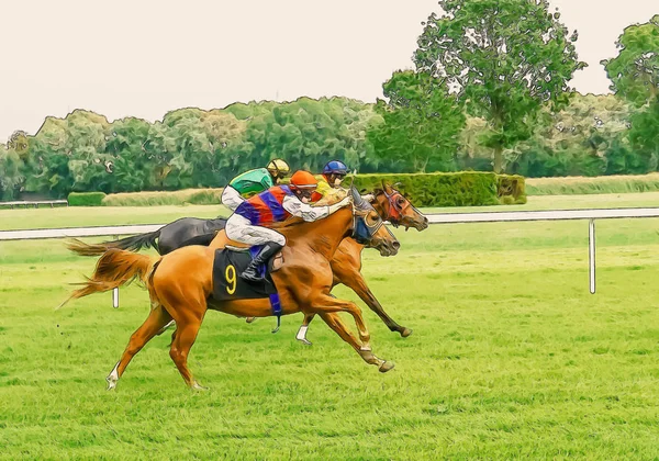 Corrida de cavalos equitação esporte jockeys competição cavalos água corrente — Fotografia de Stock