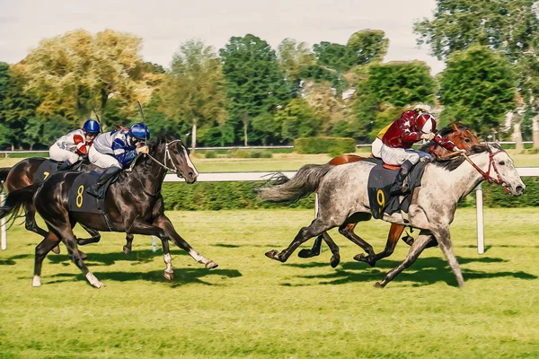 Corsa di cavalli equitazione sport fantini concorrenza cavalli in esecuzione acqua — Foto Stock