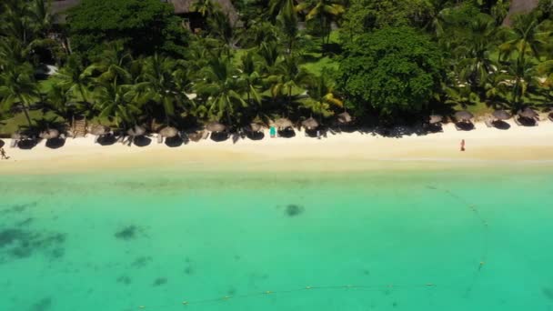 Praia ao longo da orla e recife de coral e palmeiras, Maurício, África, cais perto da praia da ilha de Maurício — Vídeo de Stock