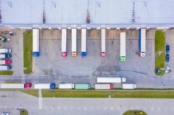 Luchtfoto Van Goederenmagazijn Logistiek Centrum Industriële Stedelijke Zone Van Bovenaf — Stockfoto