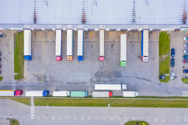 Luchtfoto Van Goederenmagazijn Logistiek Centrum Industriële Stedelijke Zone Van Bovenaf — Stockfoto