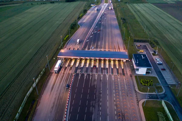 Transporte Tráfego Automóveis Várias Vias Estrada Portagem Portagem Portagem Drone — Fotografia de Stock