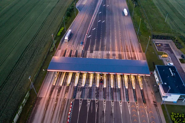 Transporte Tráfego Automóveis Várias Vias Estrada Portagem Portagem Portagem Drone — Fotografia de Stock