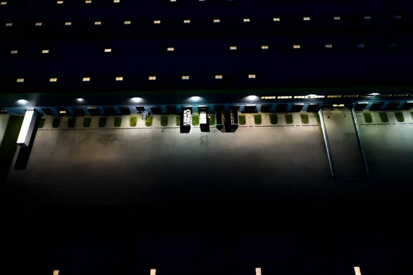 Noite Vista Aérea Armazém Mercadorias Centro Logística Zona Industrial Cidade — Fotografia de Stock