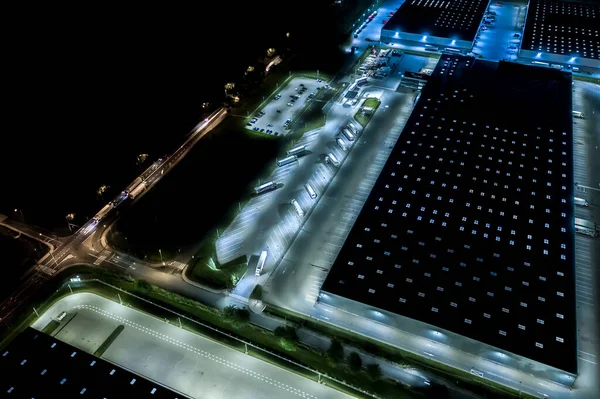 Ночной Вид Товаров Воздуха Логистический Центр Промышленной Зоне Города Сверху — стоковое фото