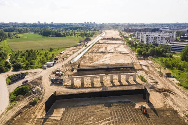 Luftaufnahme Der Neuen Straßenbaustelle Warschau Wilanow — Stockfoto