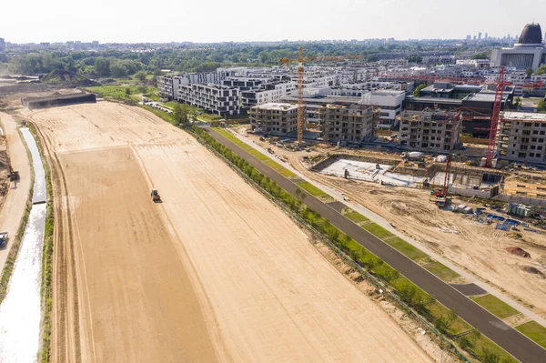 Luftaufnahme Der Neuen Straßenbaustelle Warschau Wilanow — Stockfoto