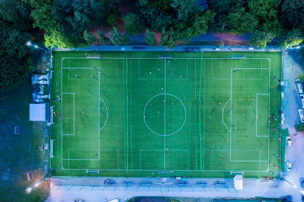 Вид Воздуха Футбольный Стадион Освещенный Юпитером Вечером — стоковое фото