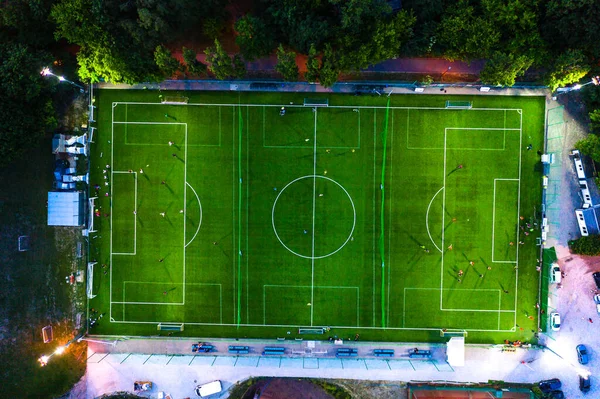 Luftaufnahme Des Fußballstadions Beleuchtet Von Jupiter Abend — Stockfoto