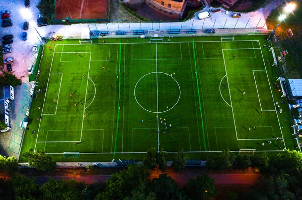 Vista Aérea Estadio Fútbol Iluminado Por Jupiter Noche —  Fotos de Stock