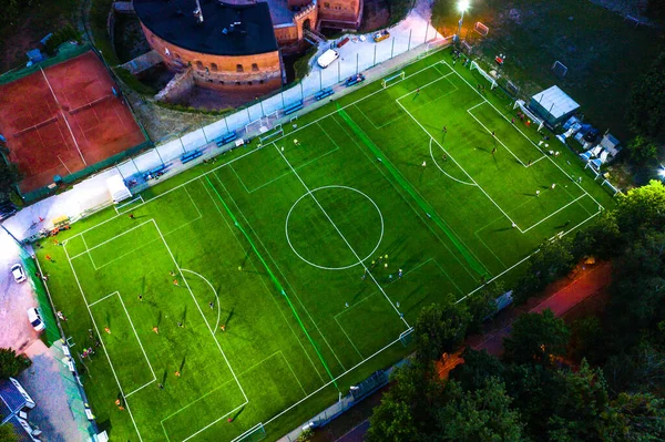 Vista Aérea Estadio Fútbol Iluminado Por Jupiter Noche —  Fotos de Stock