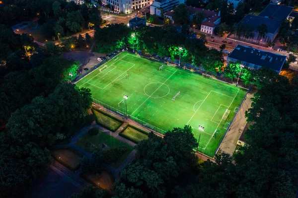 Vista Aérea Estadio Fútbol Iluminado Por Jupiter Noche —  Fotos de Stock