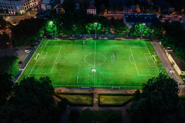 Vista Aérea Estadio Fútbol Iluminado Por Jupiter Noche —  Fotos de Stock