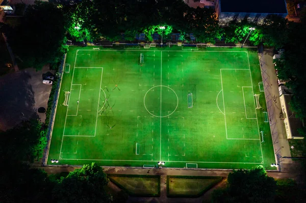 Vista Aérea Estadio Fútbol Iluminado Por Jupiter Noche —  Fotos de Stock