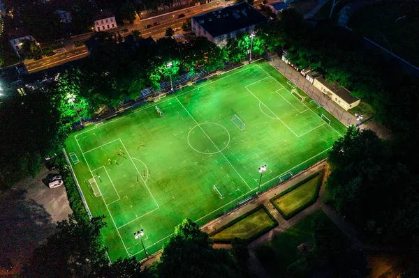 Estádio Futebol Noite Vista Aérea Drone — Fotografia de Stock