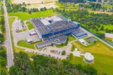 Dağıtım merkezinin hava görüntüsü, endüstriyel lojistik bölgenin insansız hava aracı fotoğrafları..