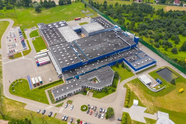 Flygfoto Över Varuhuset Logistikcenter Industristadszon Ovanifrån Flygfoto Över Lastbilslastning Logistikcenter — Stockfoto