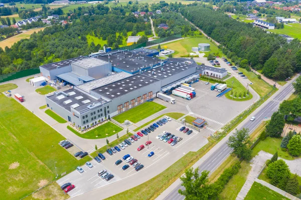 Flygfoto Ovanifrån Industriell Lagring Building Area Med Solpaneler Taket Och — Stockfoto