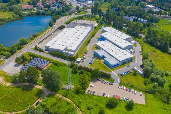 Luchtfoto Van Goederenmagazijn Logistiek Centrum Industriële Stedelijke Zone Van Bovenaf — Stockfoto
