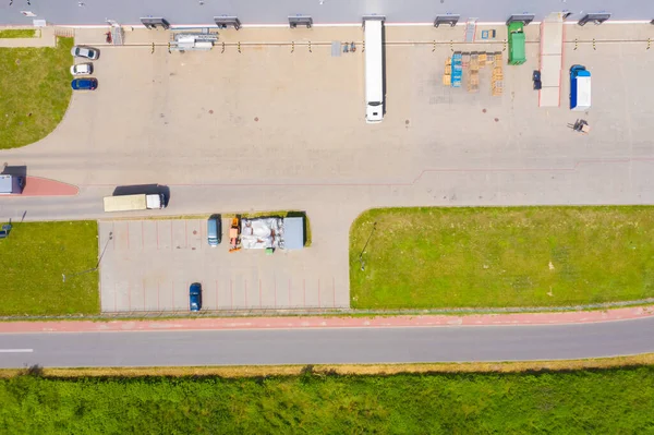 Bovenaanzicht Vanuit Lucht Van Het Grote Logistieke Park Met Magazijn — Stockfoto