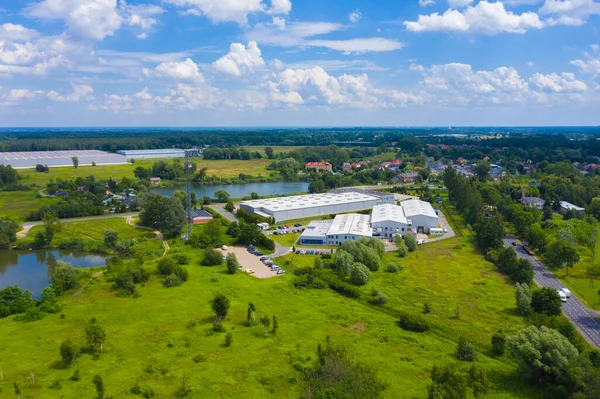 Luchtfoto Van Goederenmagazijn Logistiek Centrum Industriële Stedelijke Zone Van Bovenaf — Stockfoto