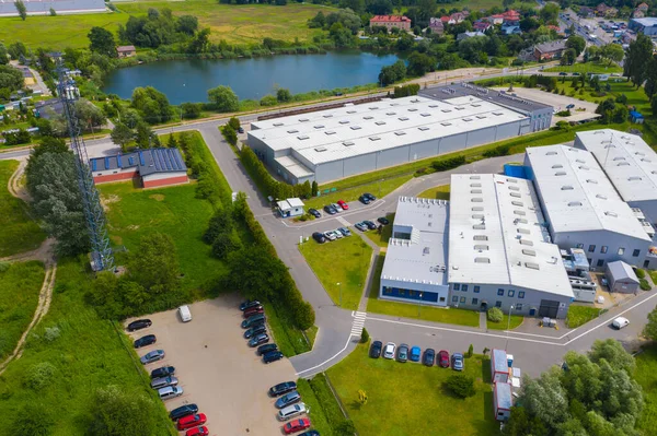 Luchtfoto Van Goederenmagazijn Logistiek Centrum Industriële Stedelijke Zone Van Bovenaf — Stockfoto