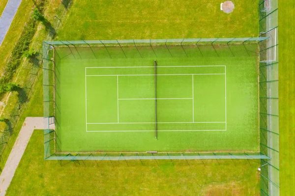 Campo Tenis Sobre Hierba Verde Línea Base Para Juego Tinnis — Foto de Stock