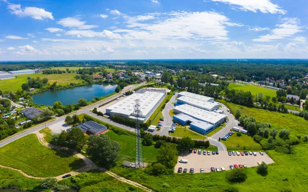 Luchtfoto Van Goederenmagazijn Logistiek Centrum Industriële Stedelijke Zone Van Bovenaf — Stockfoto