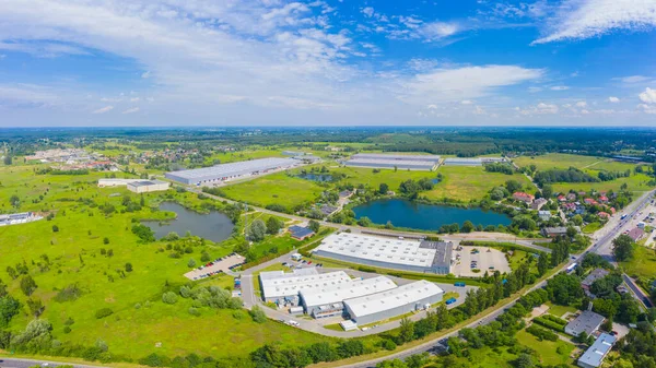 Luchtfoto Van Goederenmagazijn Logistiek Centrum Industriële Stedelijke Zone Van Bovenaf — Stockfoto